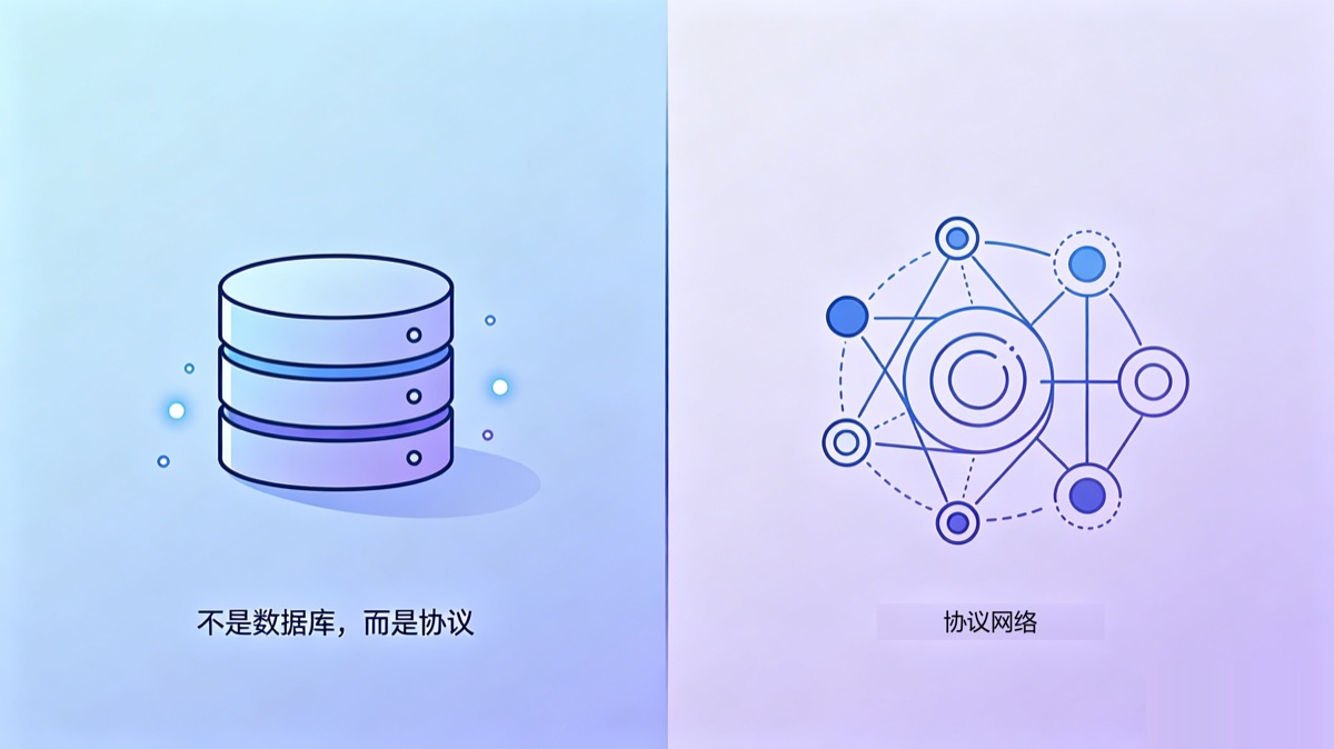 Not a database but a protocol: a database on the left, a protocol network on the right