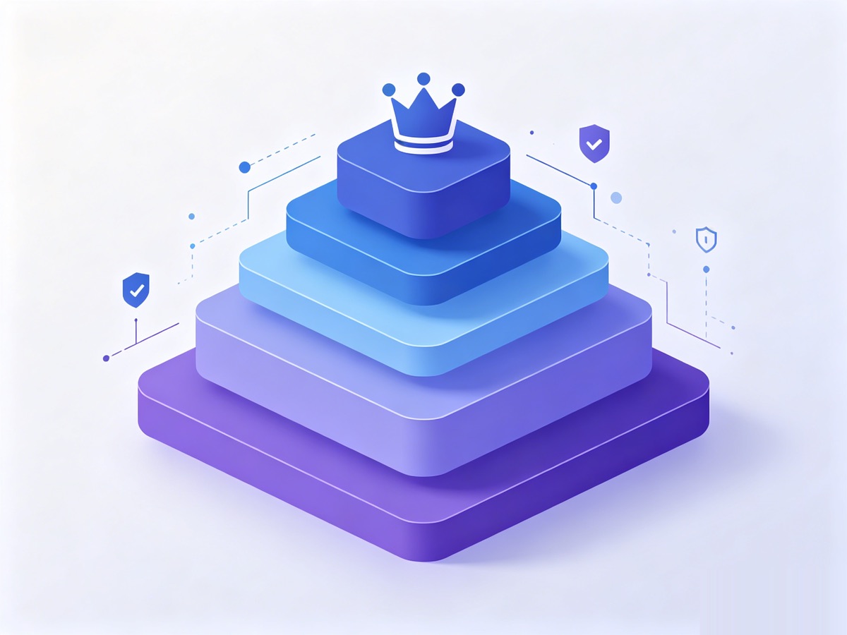 A pyramid of layered priorities, the top layer wearing a crown to show the rules rank highest