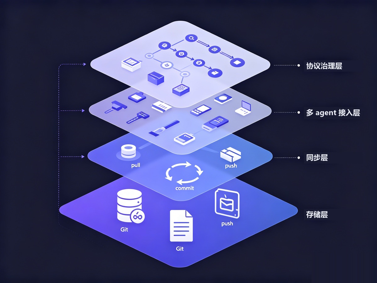 nestwork architecture: the git repo layer, sync layer, multi-agent access layer, and protocol governance layer